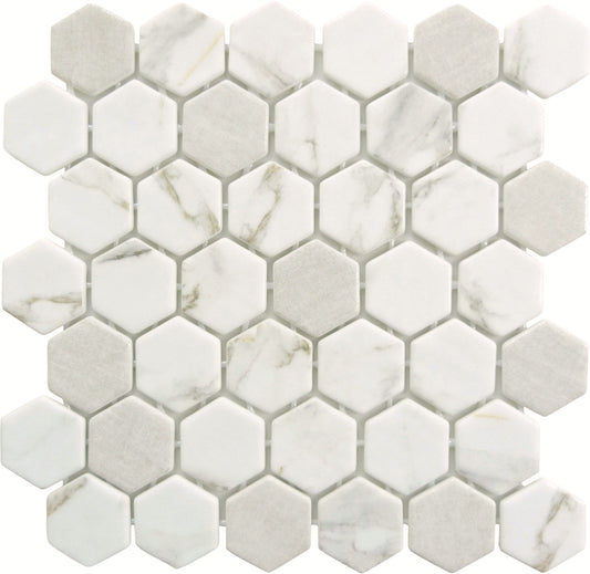 New Belfont Italica Charm 2" Hex Recycled Matte Glass Tile Euro Glass