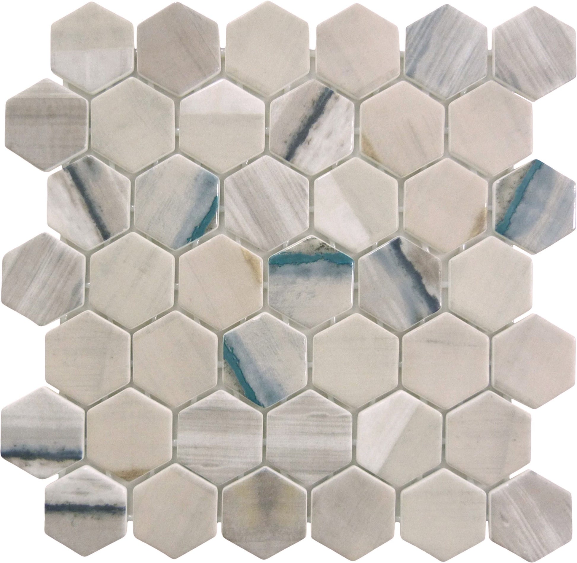 New Belfont Merida Allure 2" Hex Recycled Matte Glass Tile Euro Glass