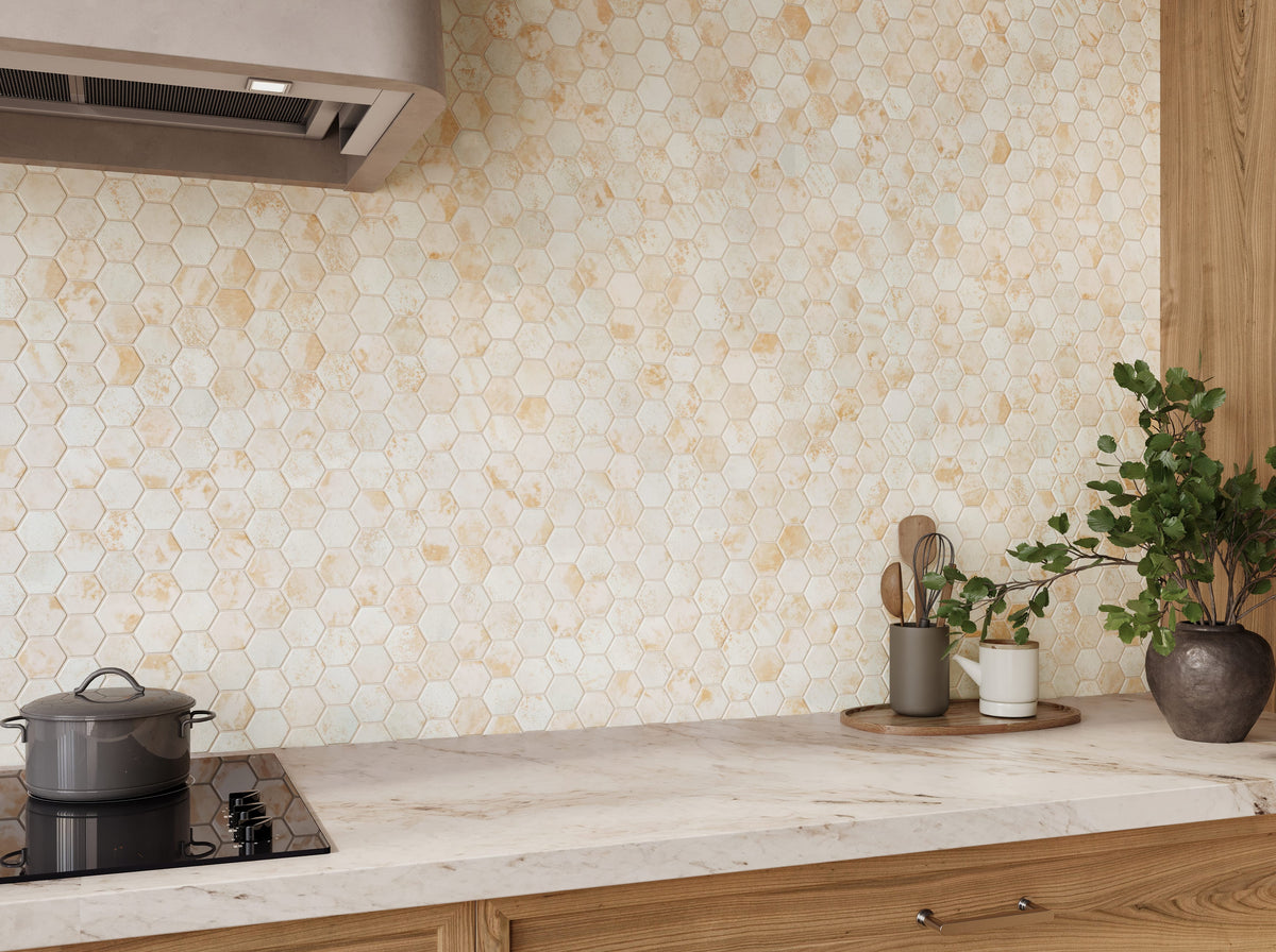 Verismo Forno 2-Inch Hexagon Recycled Glass Mosaic Tile Euro Glass