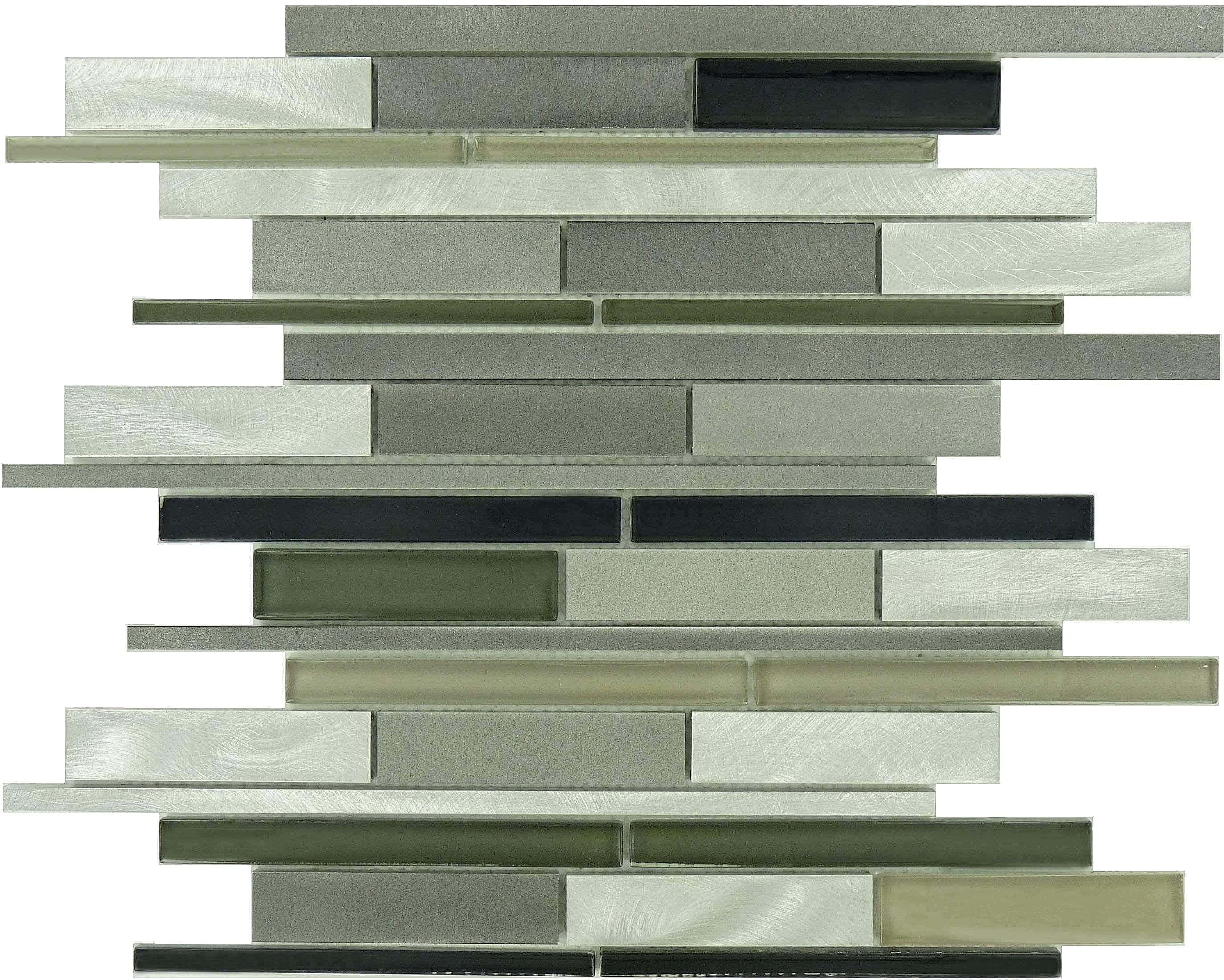 Metallic Weather Orbit OS-1005 Grey Random Bricks Glass and Metal Glossy and Brushed Tile Euro Glass