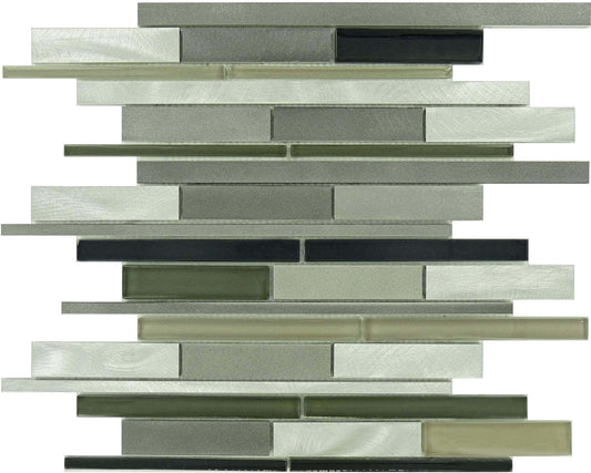 Metallic Weather Orbit OS-1005 Grey Random Bricks Glass and Metal Glossy and Brushed Tile Euro Glass