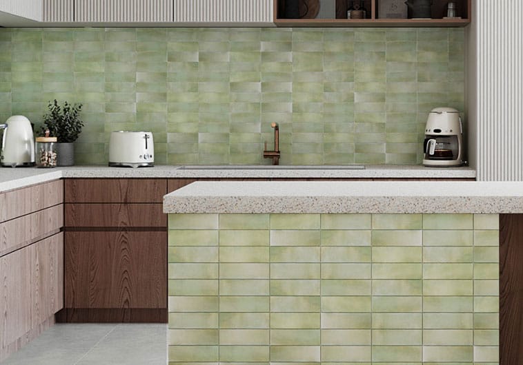 Sabbia Weald Green 2.5x8 Matte Ceramic Tile Euro Glass