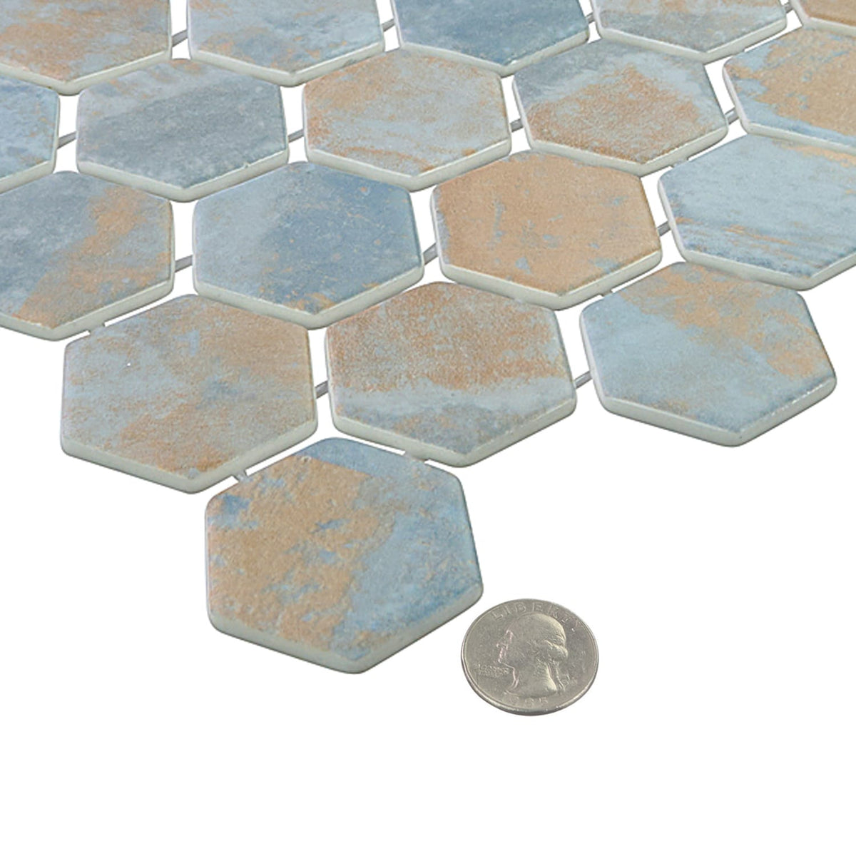 Verismo Brunito 2-Inch Hexagon Recycled Glass Mosaic Tile Euro Glass