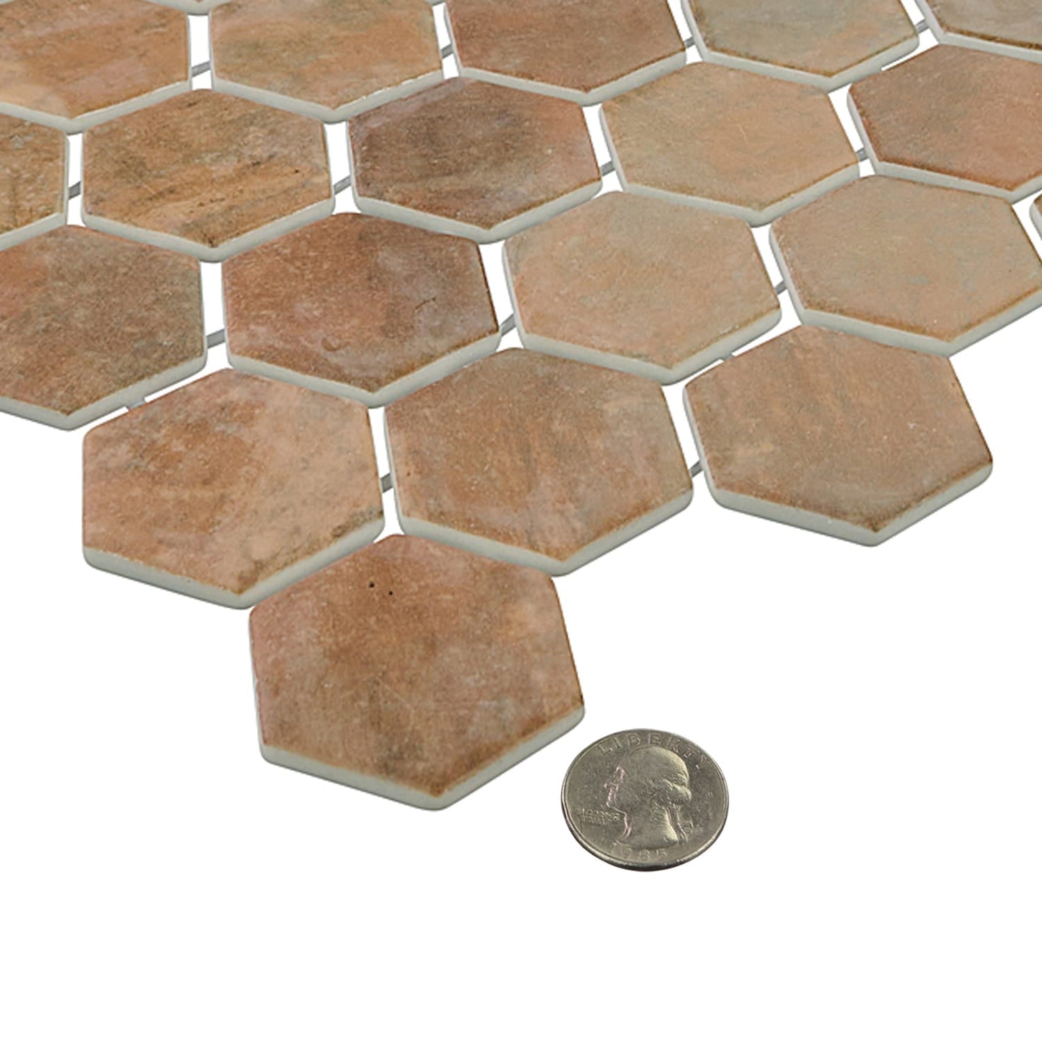Verismo Mattone 2-Inch Hexagon Recycled Glass Mosaic Tile Euro Glass