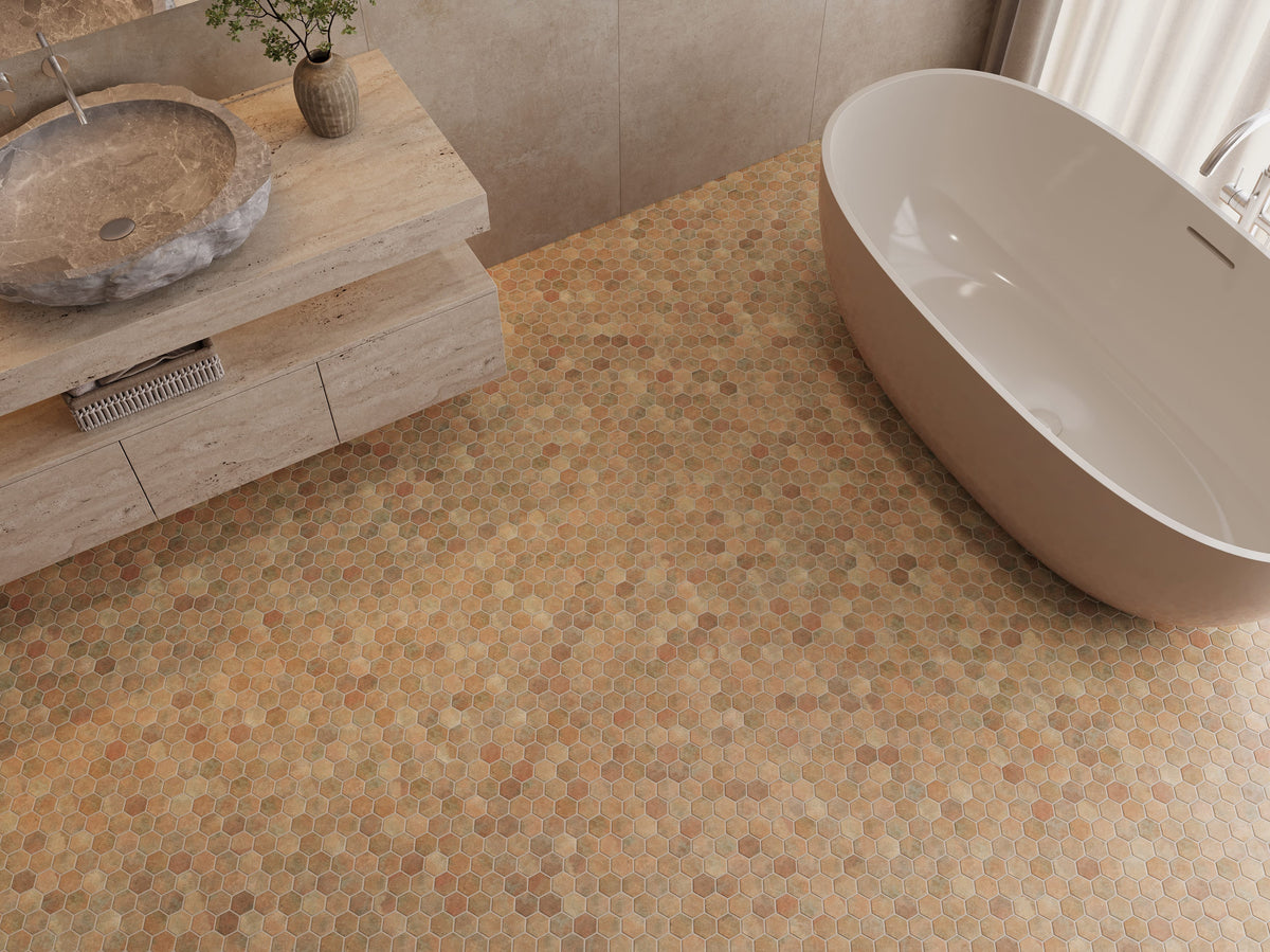 Verismo Mattone 2-Inch Hexagon Recycled Glass Mosaic Tile Euro Glass