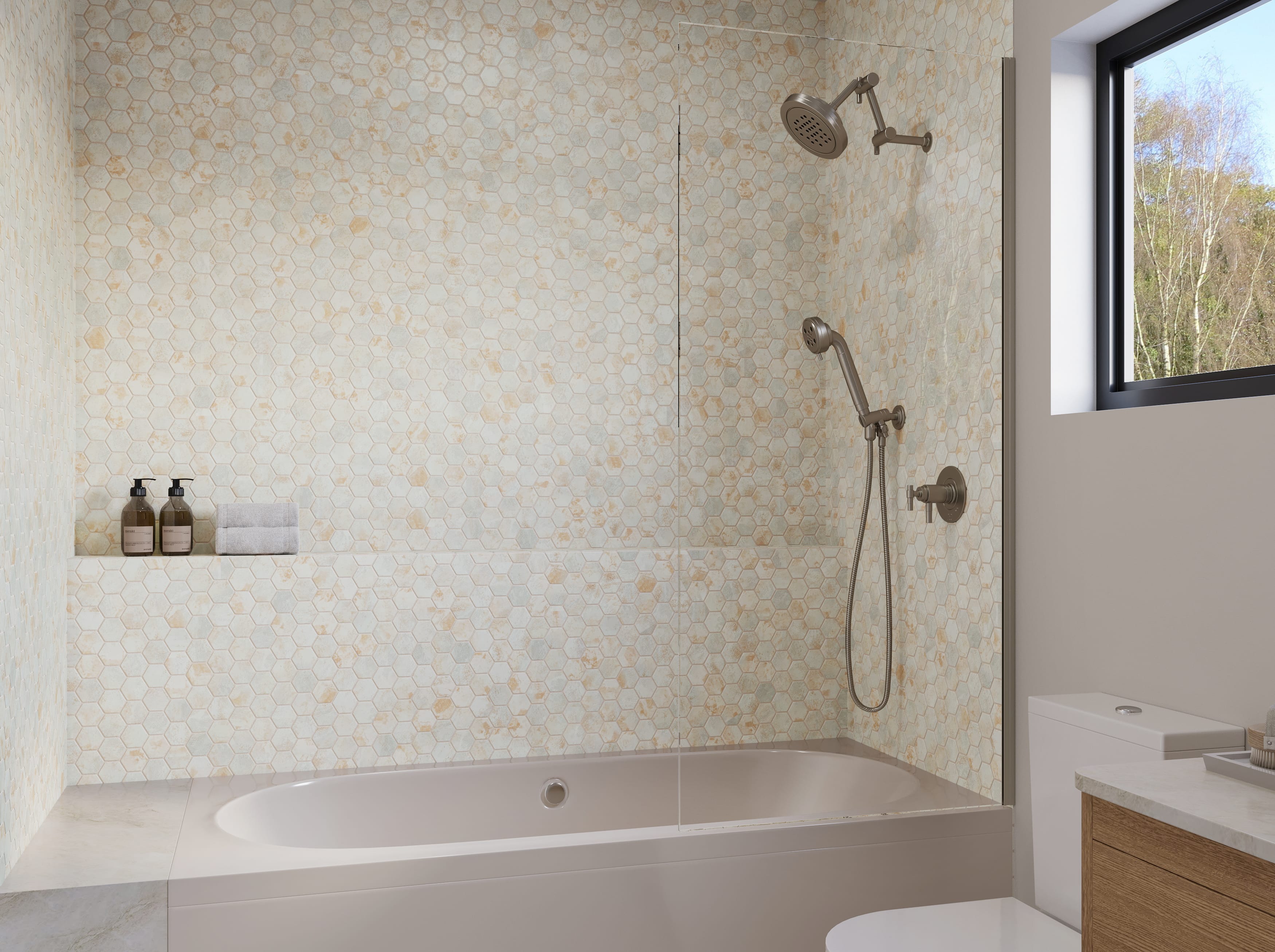 Verismo Sepia 2-Inch Hexagon Recycled Glass Mosaic Tile Euro Glass
