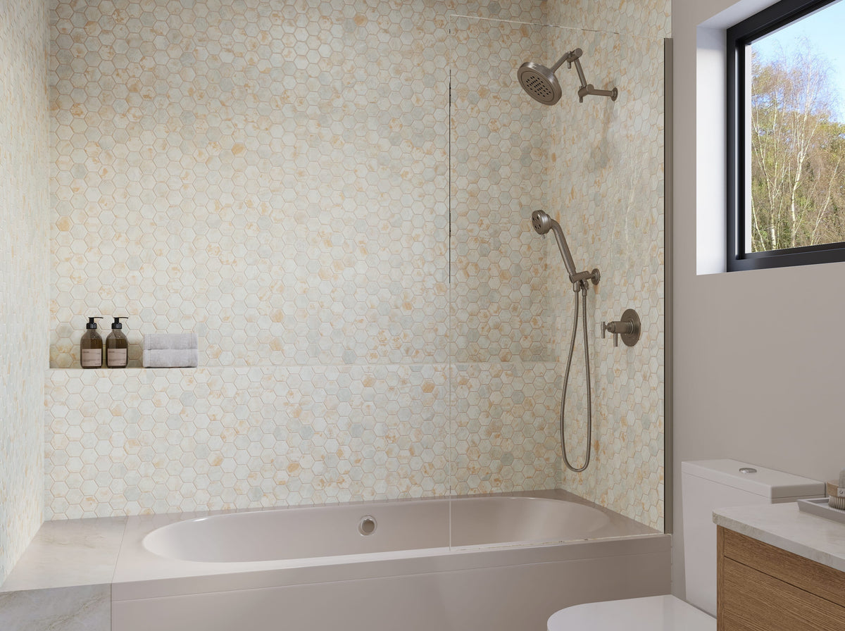 Verismo Sepia 2-Inch Hexagon Recycled Glass Mosaic Tile Euro Glass