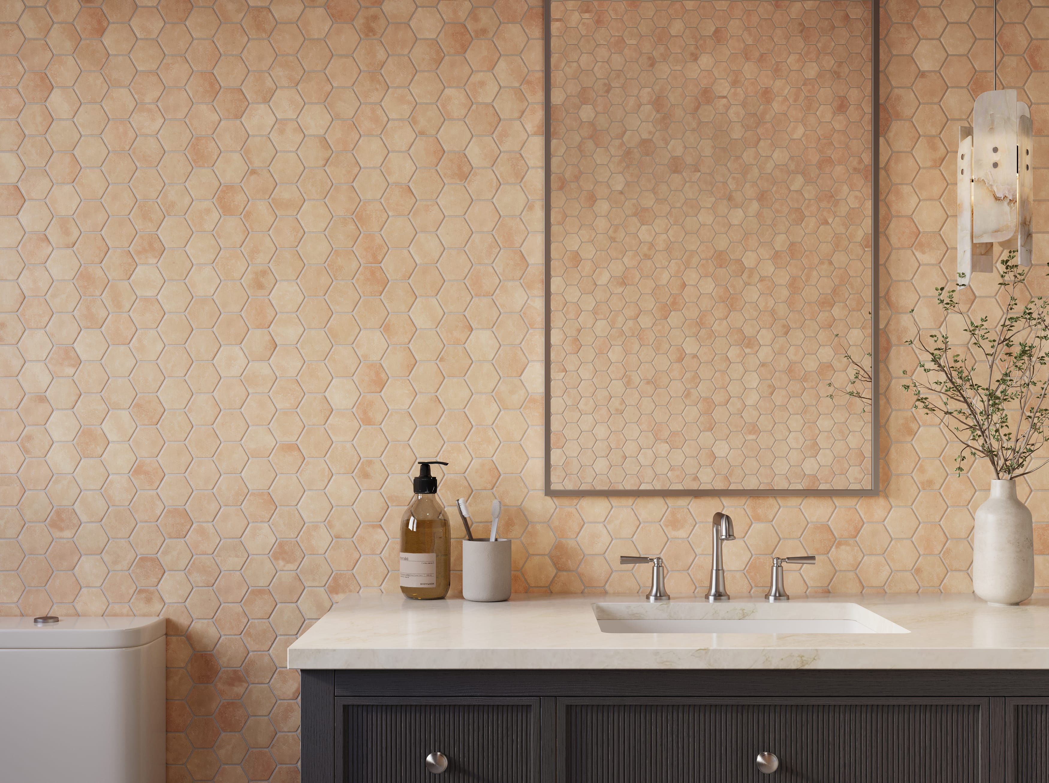 Verismo Terre 2-Inch Hexagon Recycled Glass Mosaic Tile Euro Glass