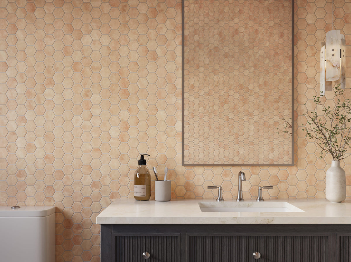 Verismo Terre 2-Inch Hexagon Recycled Glass Mosaic Tile Euro Glass