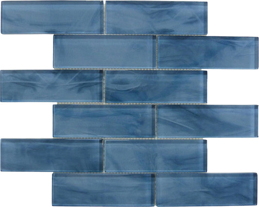 Victorian Icon Rococo Sea Blue 2x6 Glossy Glass Tile Euro Glass