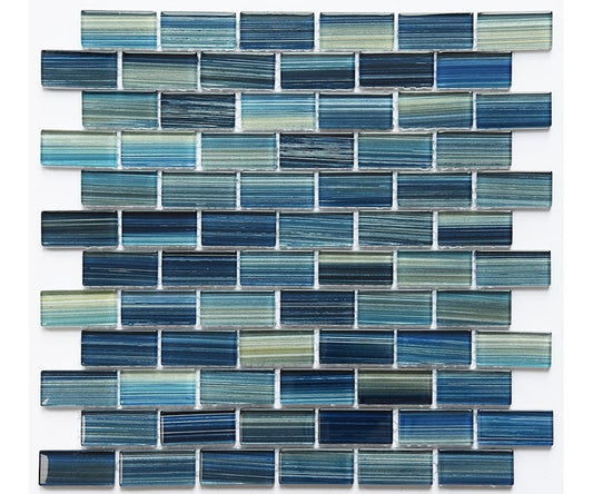 Crystal Aba Blue 1x2 Glass Tile Fusion