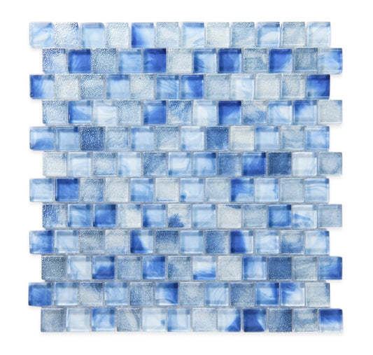 Crystal Stromboli Petra Blue 1x1 Brick Glass Tile Fusion
