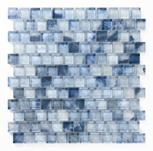 Crystal Stromboli Porto Blue 1x1 Brick Glass Tile Fusion