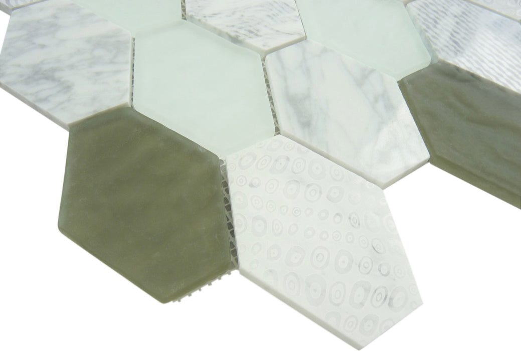 Anthracite Geo Hexagon Glass and Stone Tile Horizon Tile
