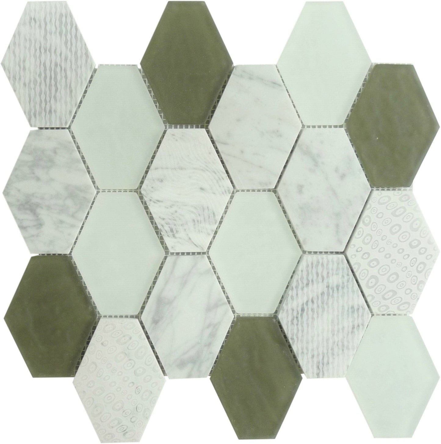 Anthracite Geo Hexagon Glass and Stone Tile Horizon Tile