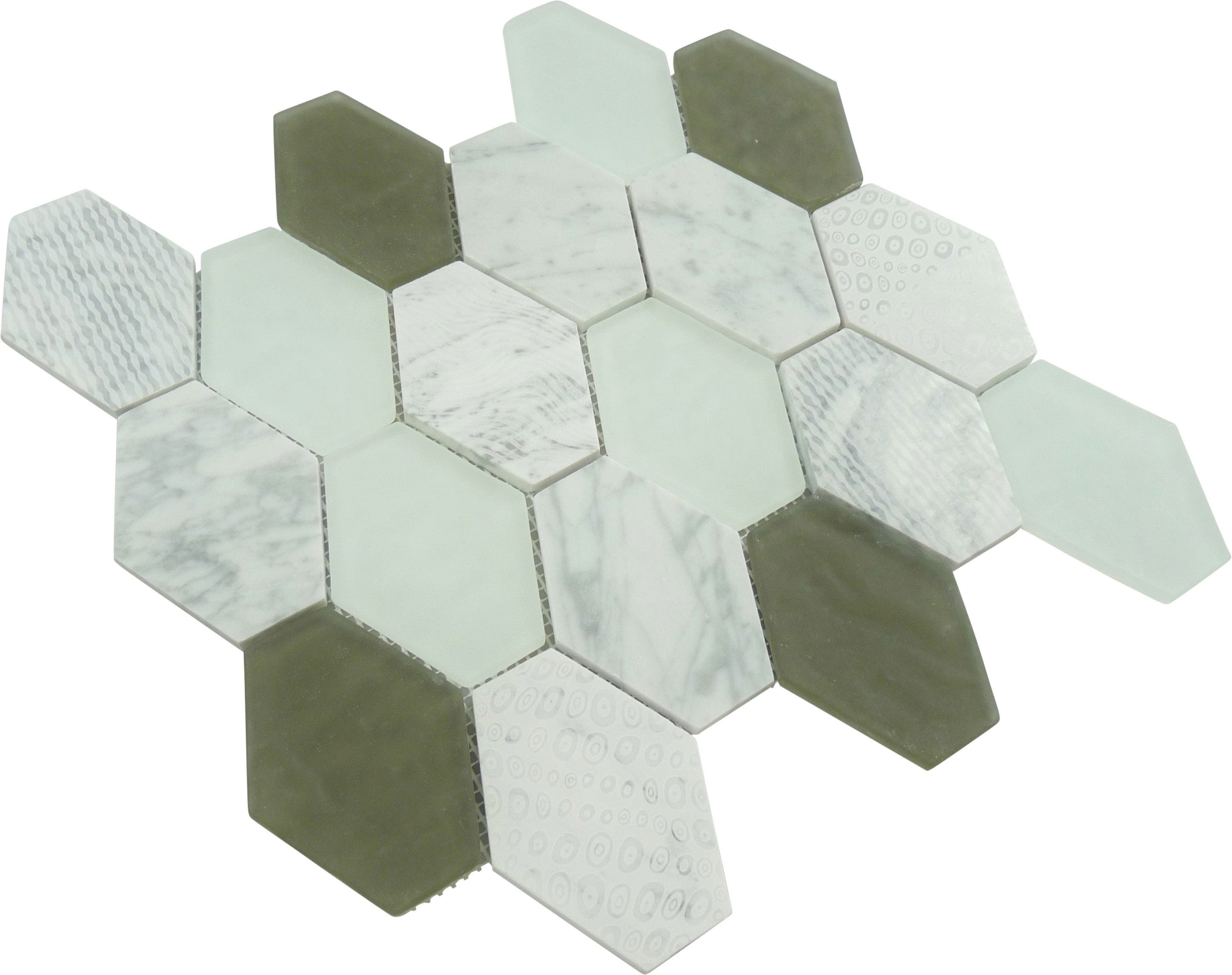 Anthracite Geo Hexagon Glass and Stone Tile Horizon Tile