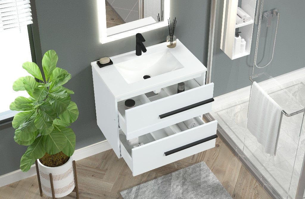 Cecelia 30" White Wall Mount Single Sink Vanity with Cultured Marble Vanity Top Horizon Tile
