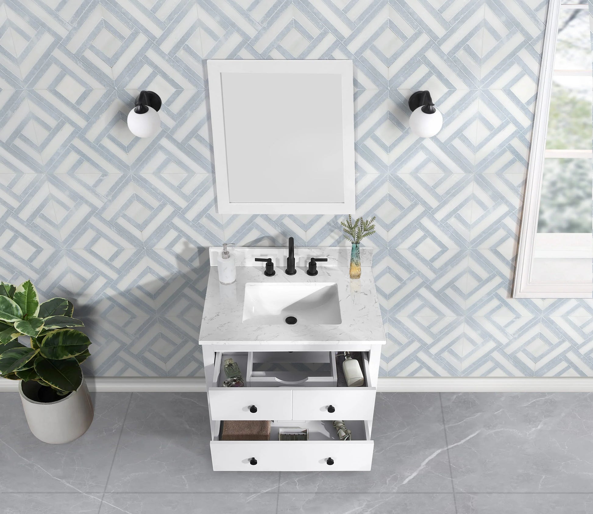 OasisTile Civora 30" Single Vanity With Carrara Engineered Stone Top Horizon Tile