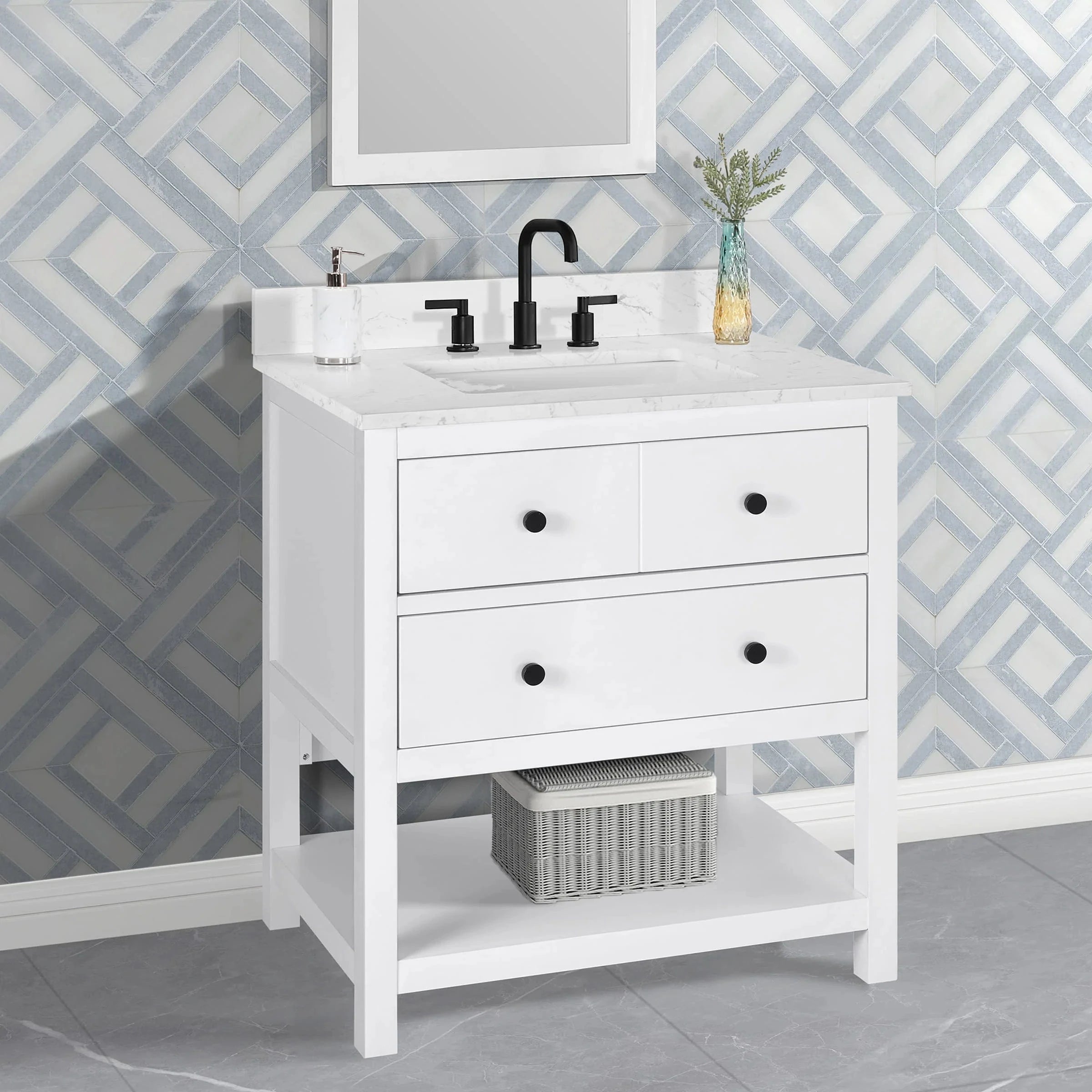 Encino 30" Single Vanity With Carrara Engineered Stone Top Horizon Tile