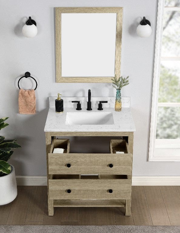 Encino 30" Vanity Combo Light Oak with Carrara White Engineered Stone Top Horizon Tile