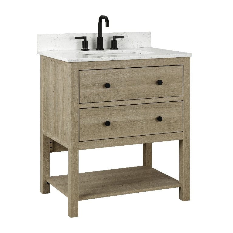 Encino 30" Vanity Combo Light Oak with Carrara White Engineered Stone Top Horizon Tile