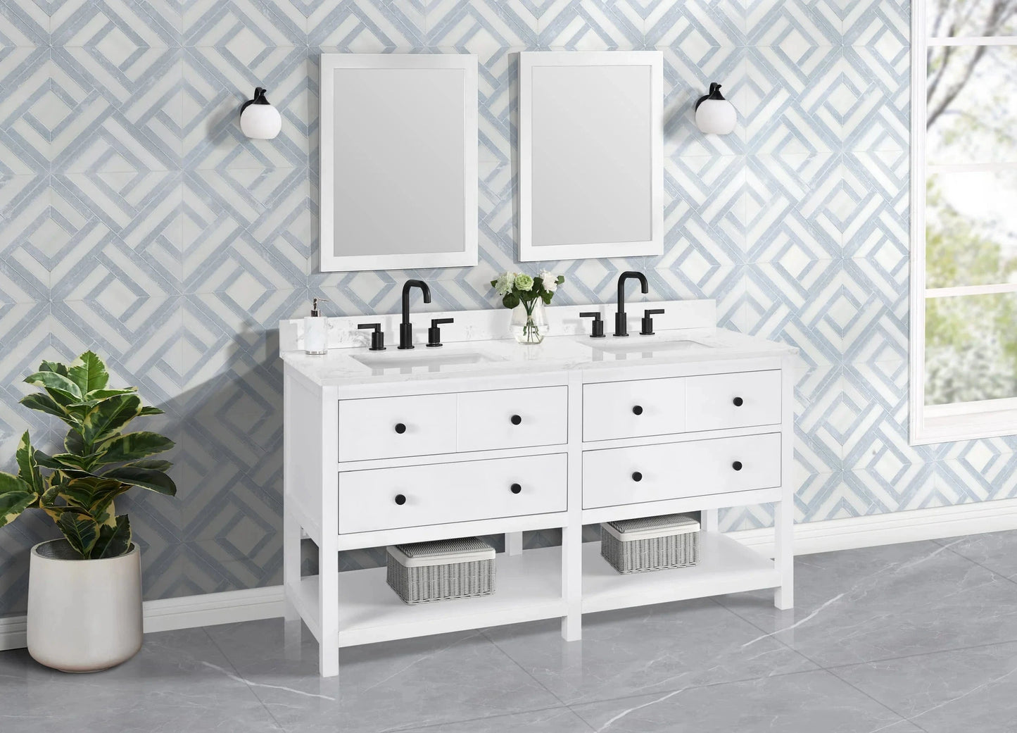 Encino 60" Single Vanity With Carrara Engineered Stone Top Horizon Tile