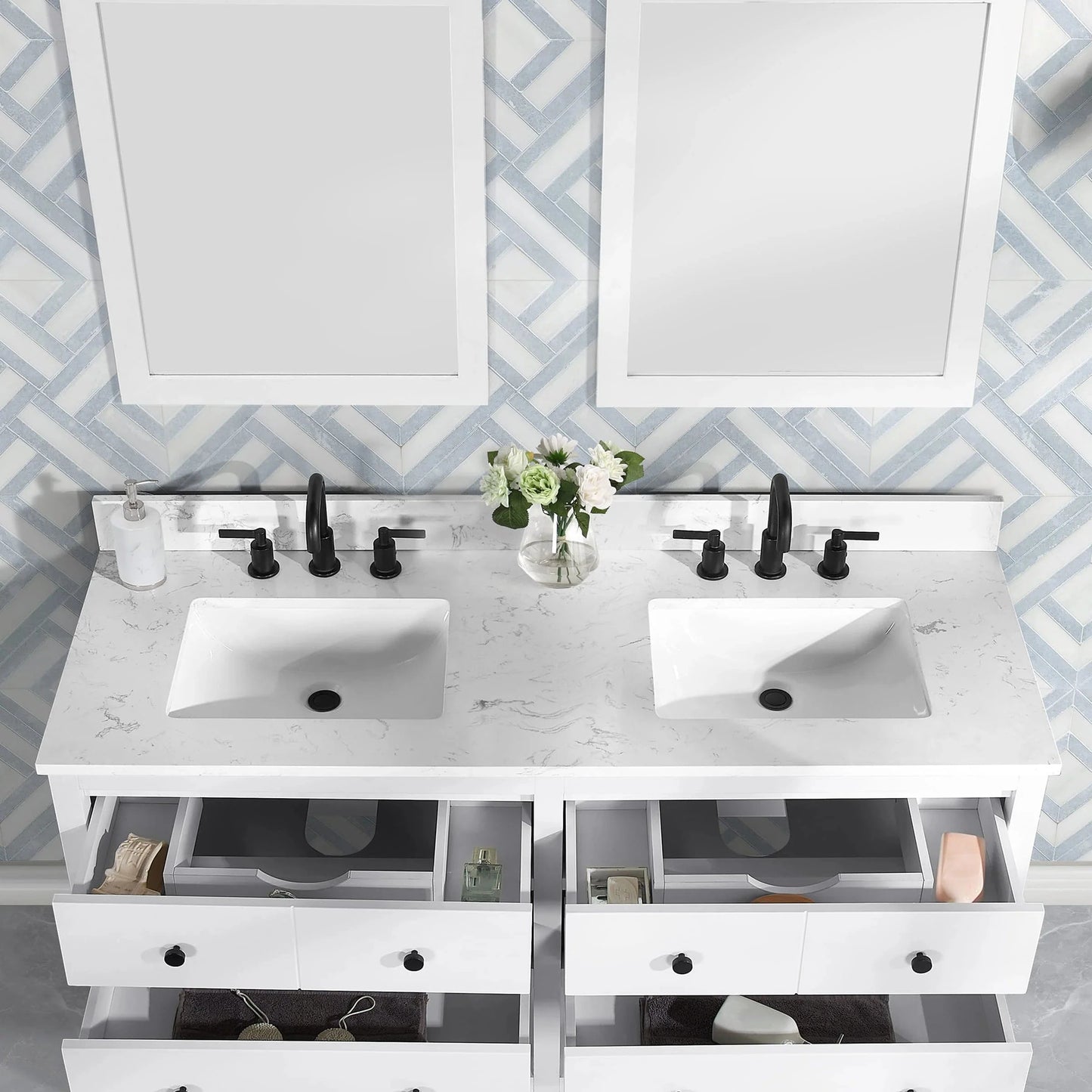 Encino 60" Single Vanity With Carrara Engineered Stone Top Horizon Tile