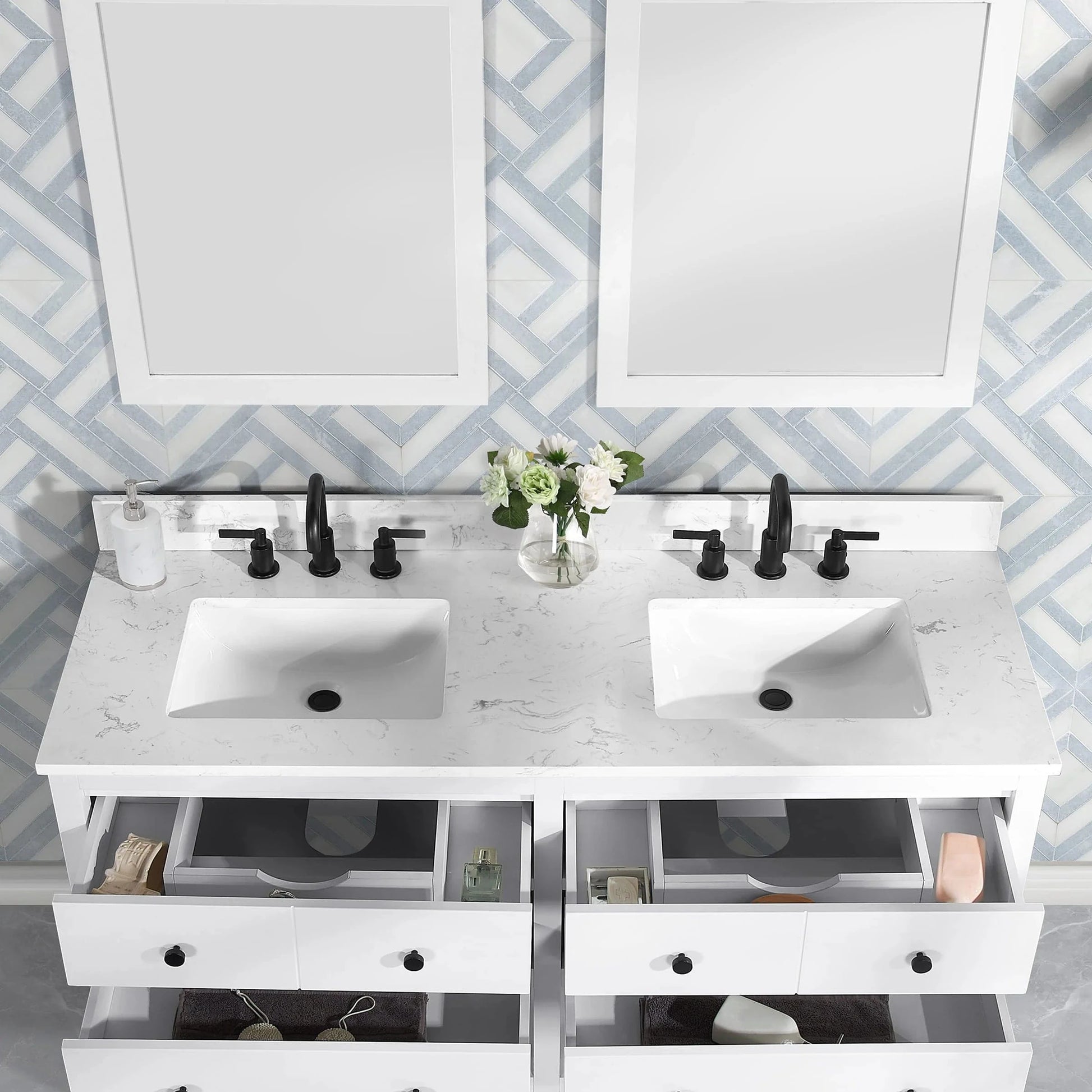 Encino 60" Single Vanity With Carrara Engineered Stone Top Horizon Tile
