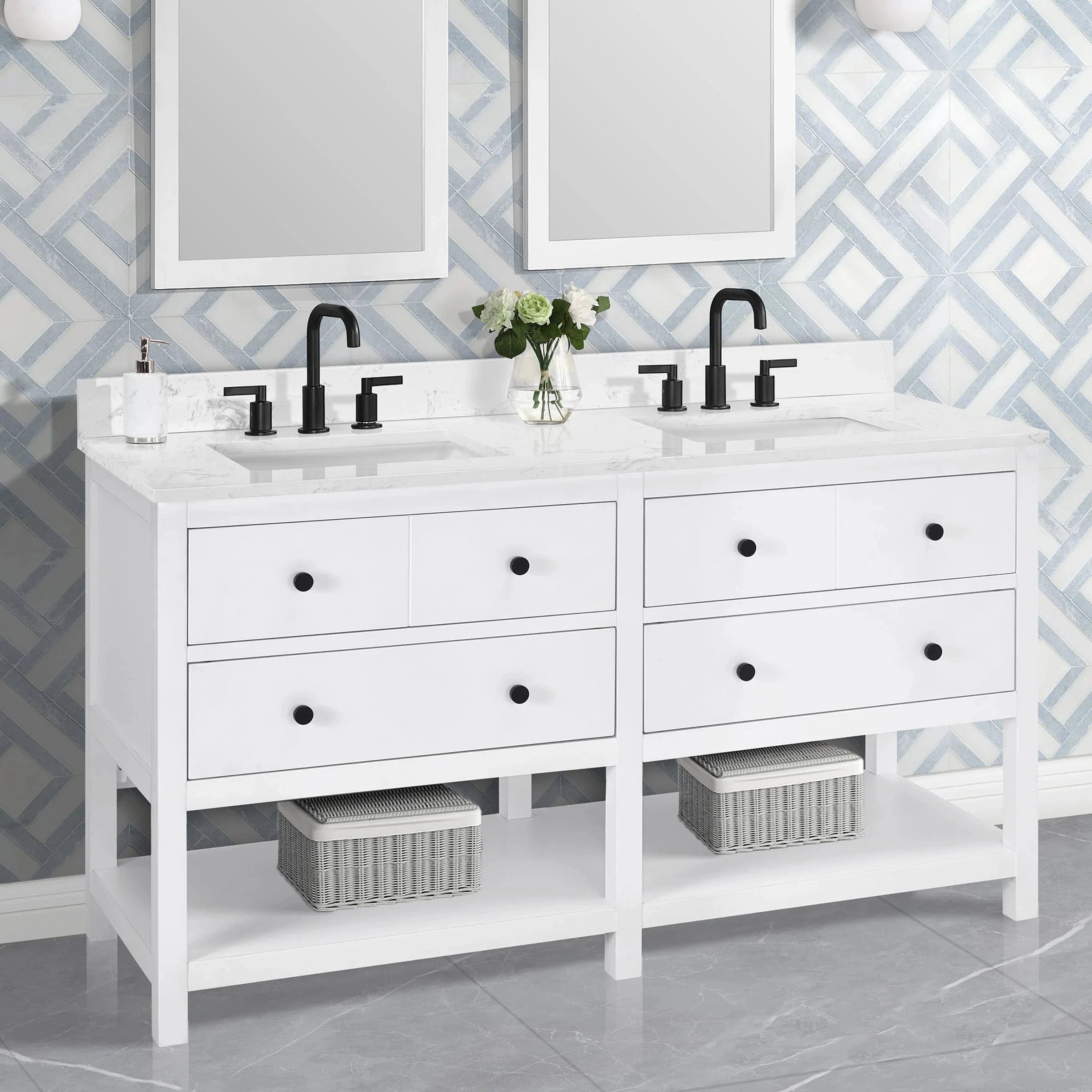 Encino 60" Single Vanity With Carrara Engineered Stone Top Horizon Tile