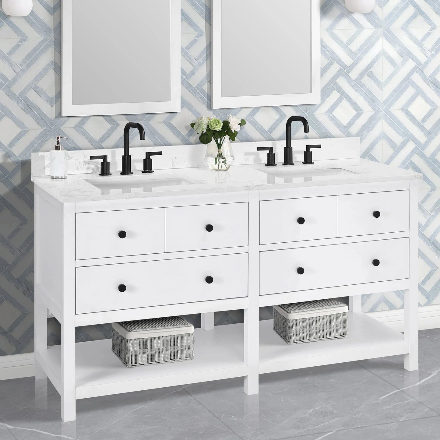 Encino 60" Single Vanity With Carrara Engineered Stone Top Horizon Tile