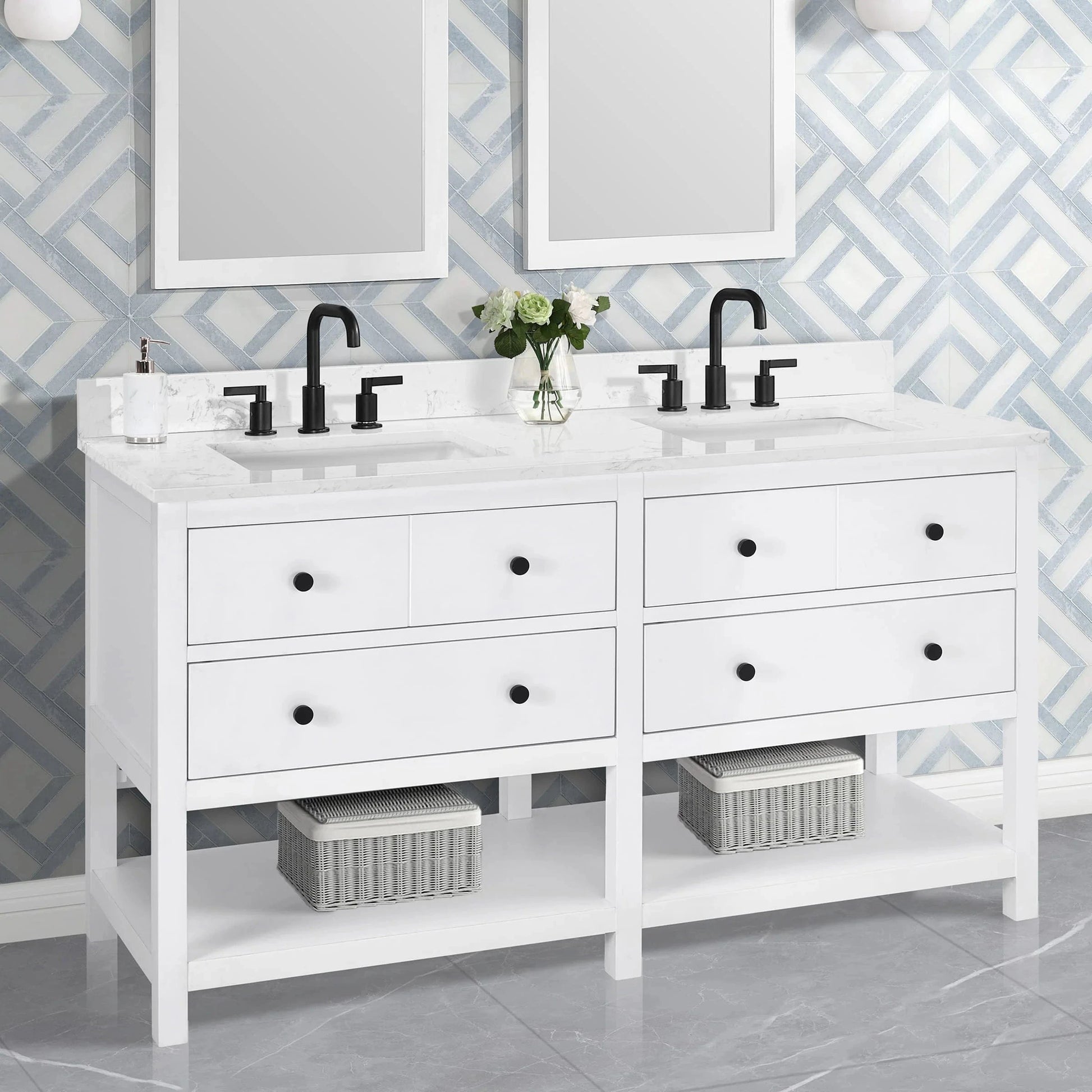 Encino 60" Single Vanity With Carrara Engineered Stone Top Horizon Tile