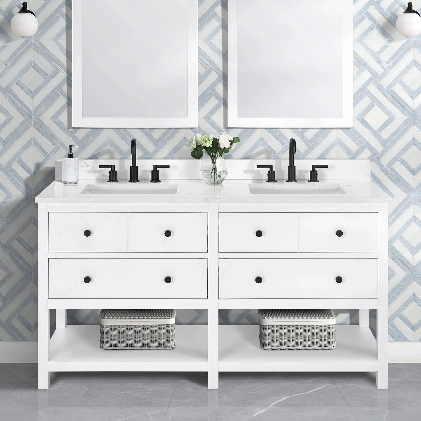 Encino 60" Single Vanity With Carrara Engineered Stone Top Horizon Tile