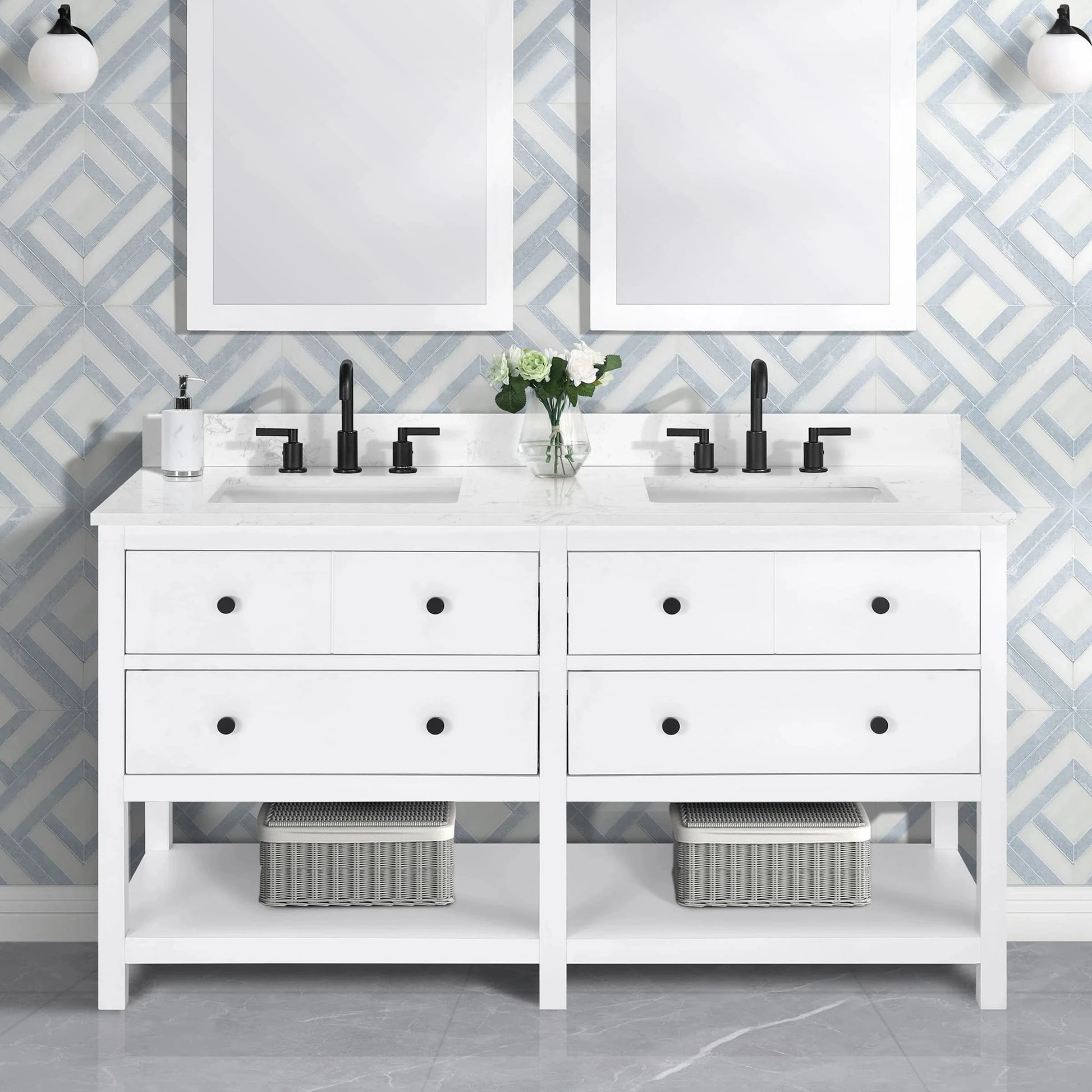 Encino 60" Single Vanity With Carrara Engineered Stone Top Horizon Tile