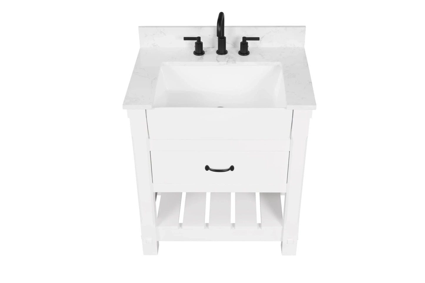 Farmington 30" White Open Shelf Vanity Set with Carrara Marble Top Horizon Tile