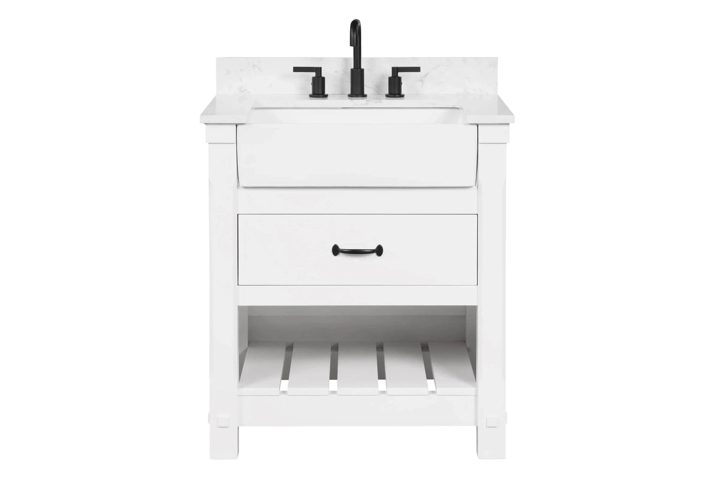 Farmington 30" White Open Shelf Vanity Set with Carrara Marble Top Horizon Tile