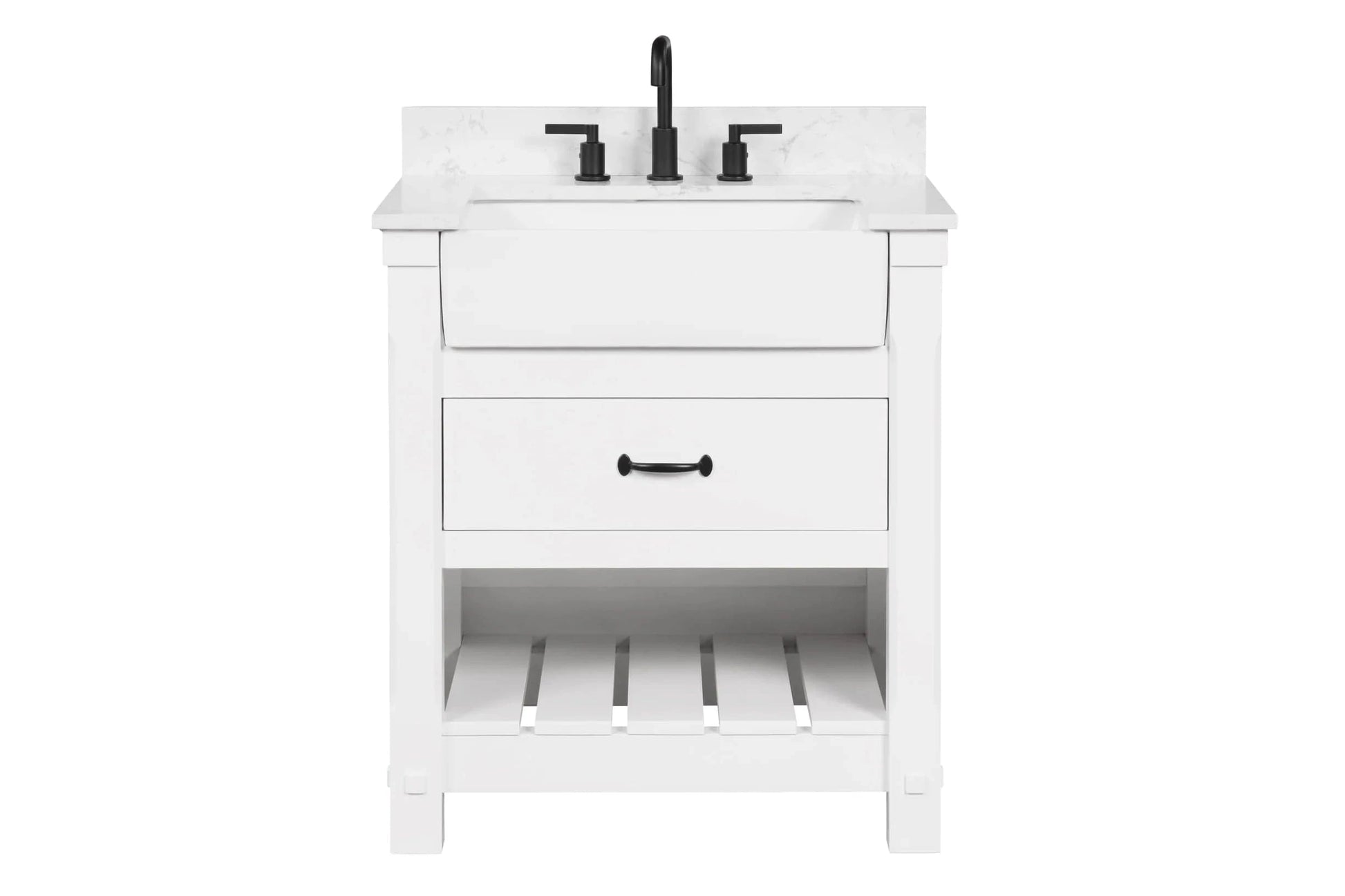 Farmington 30" White Open Shelf Vanity Set with Carrara Marble Top Horizon Tile