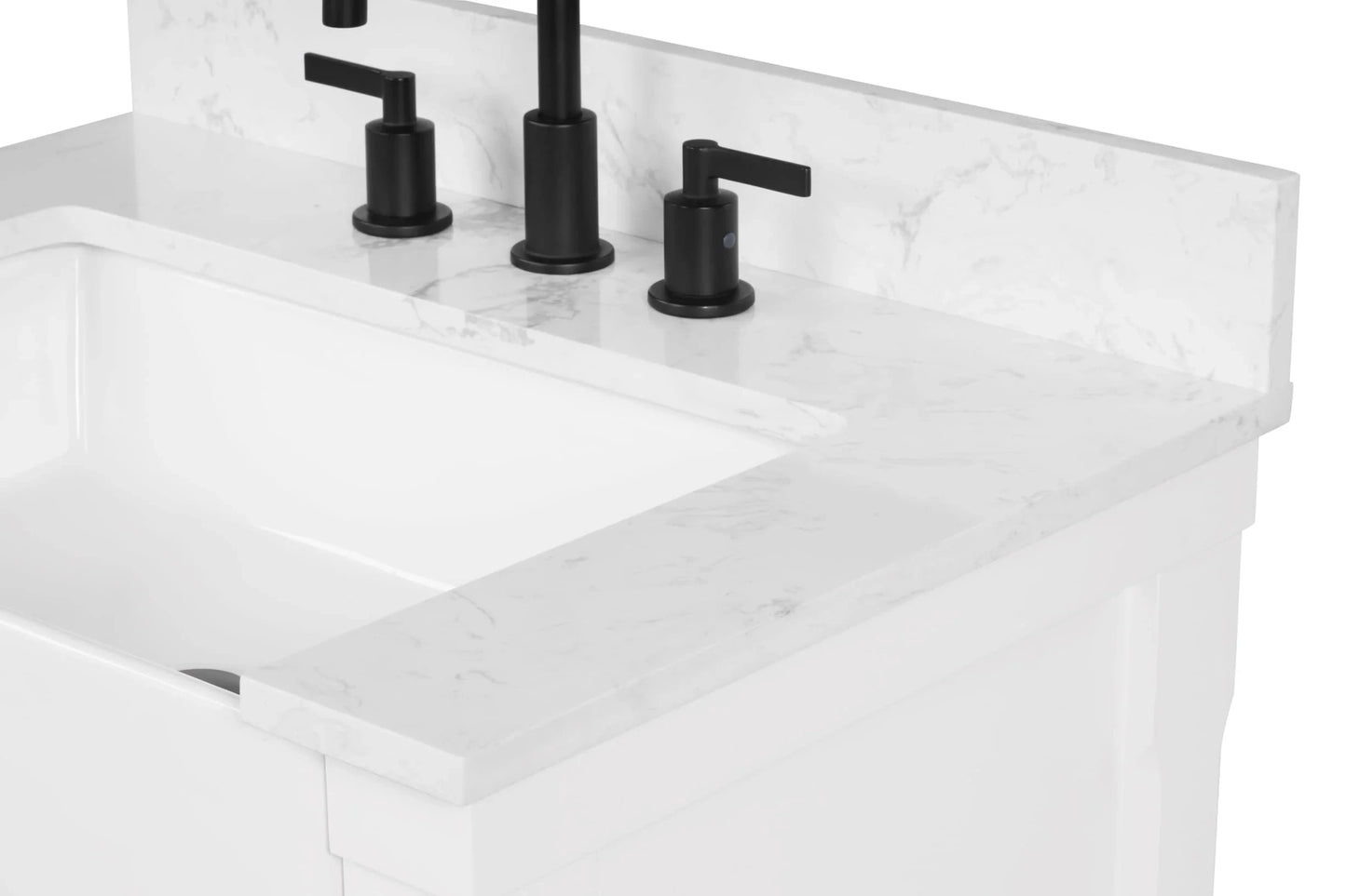Farmington 30" White Open Shelf Vanity Set with Carrara Marble Top Horizon Tile