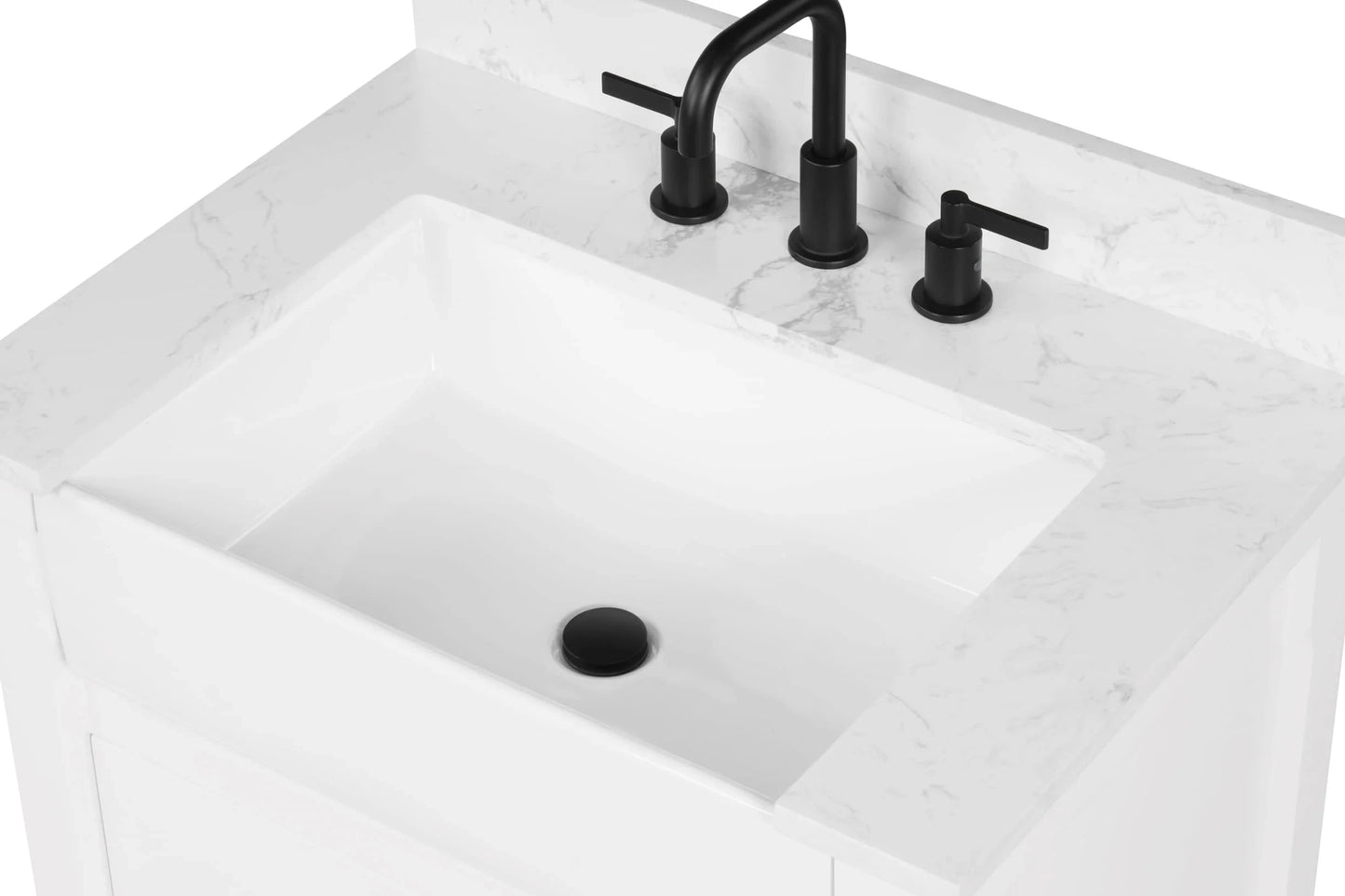Farmington 30" White Open Shelf Vanity Set with Carrara Marble Top Horizon Tile