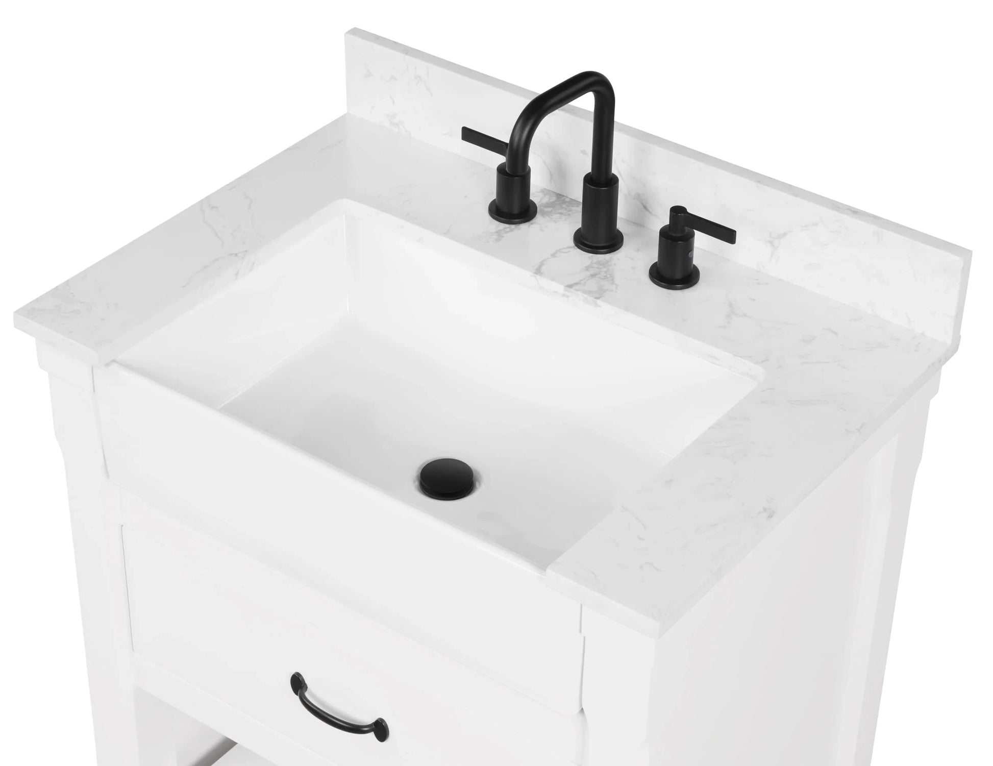 Farmington 30" White Open Shelf Vanity Set with Carrara Marble Top Horizon Tile