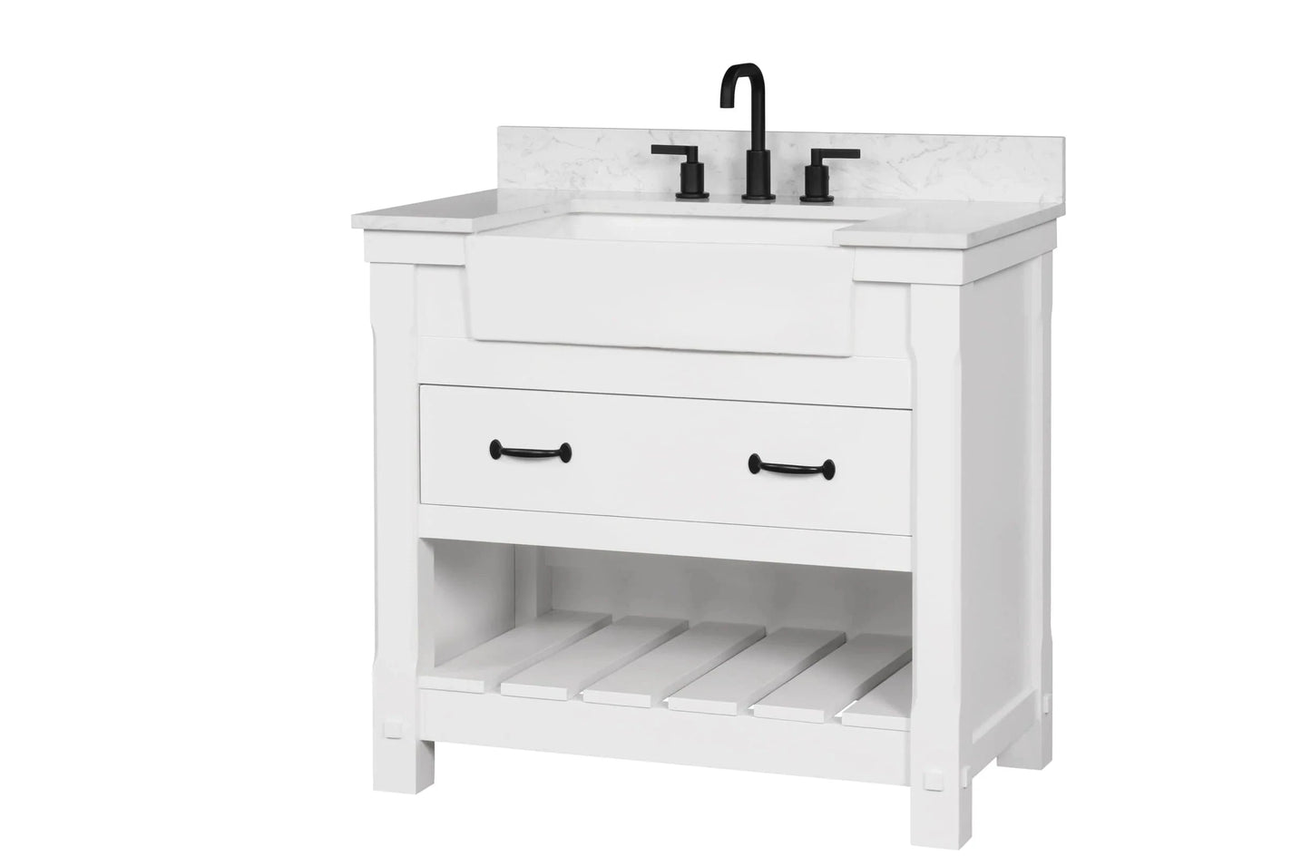Farmington 36" White Open Shelf Vanity Set with Carrara Marble Top Horizon Tile