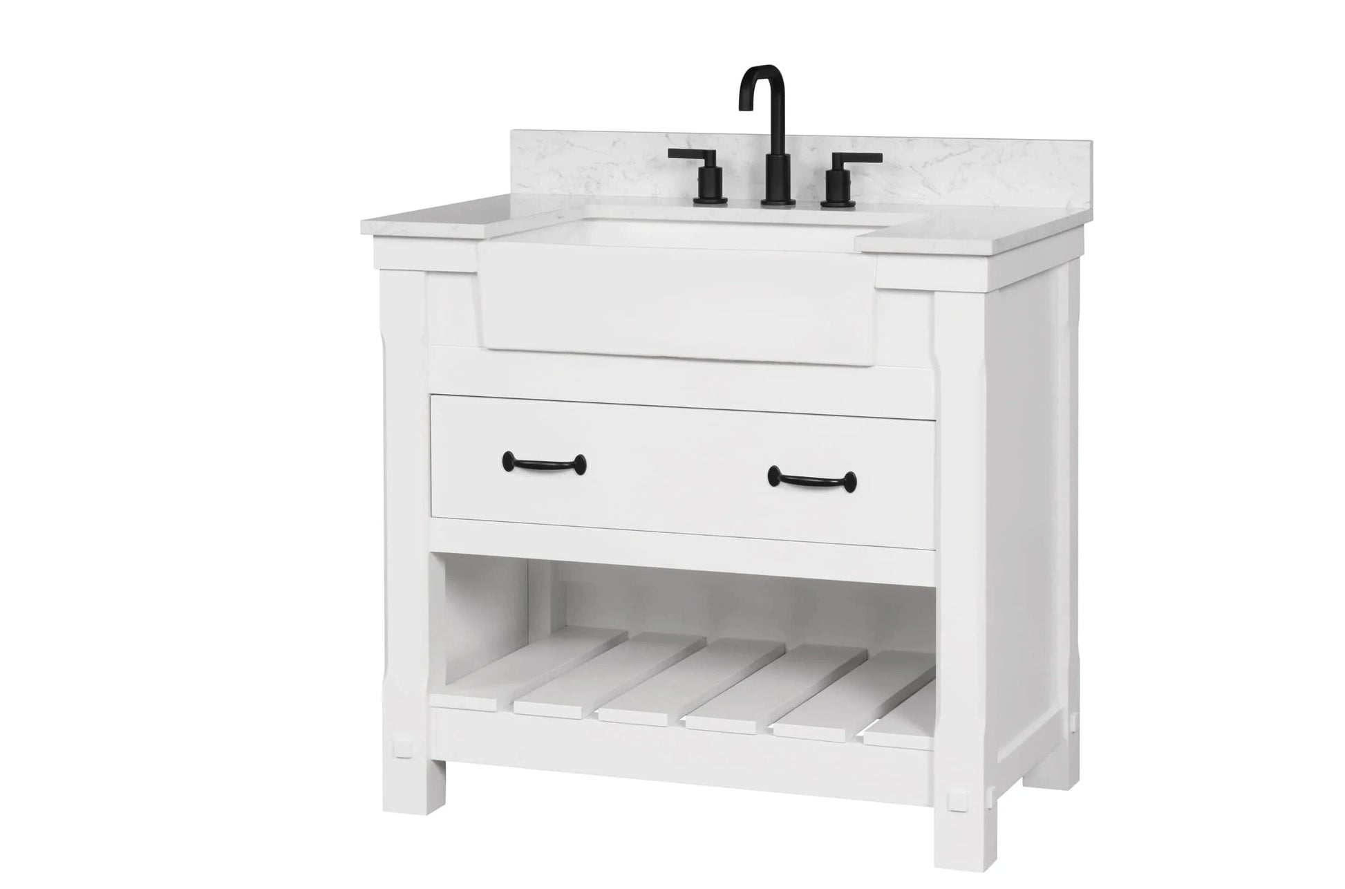 Farmington 36" White Open Shelf Vanity Set with Carrara Marble Top Horizon Tile
