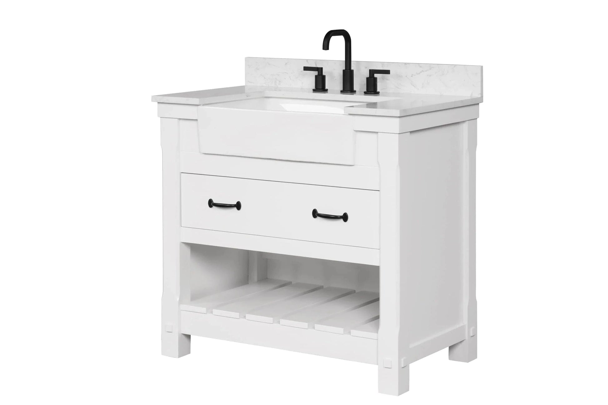 Farmington 36" White Open Shelf Vanity Set with Carrara Marble Top Horizon Tile