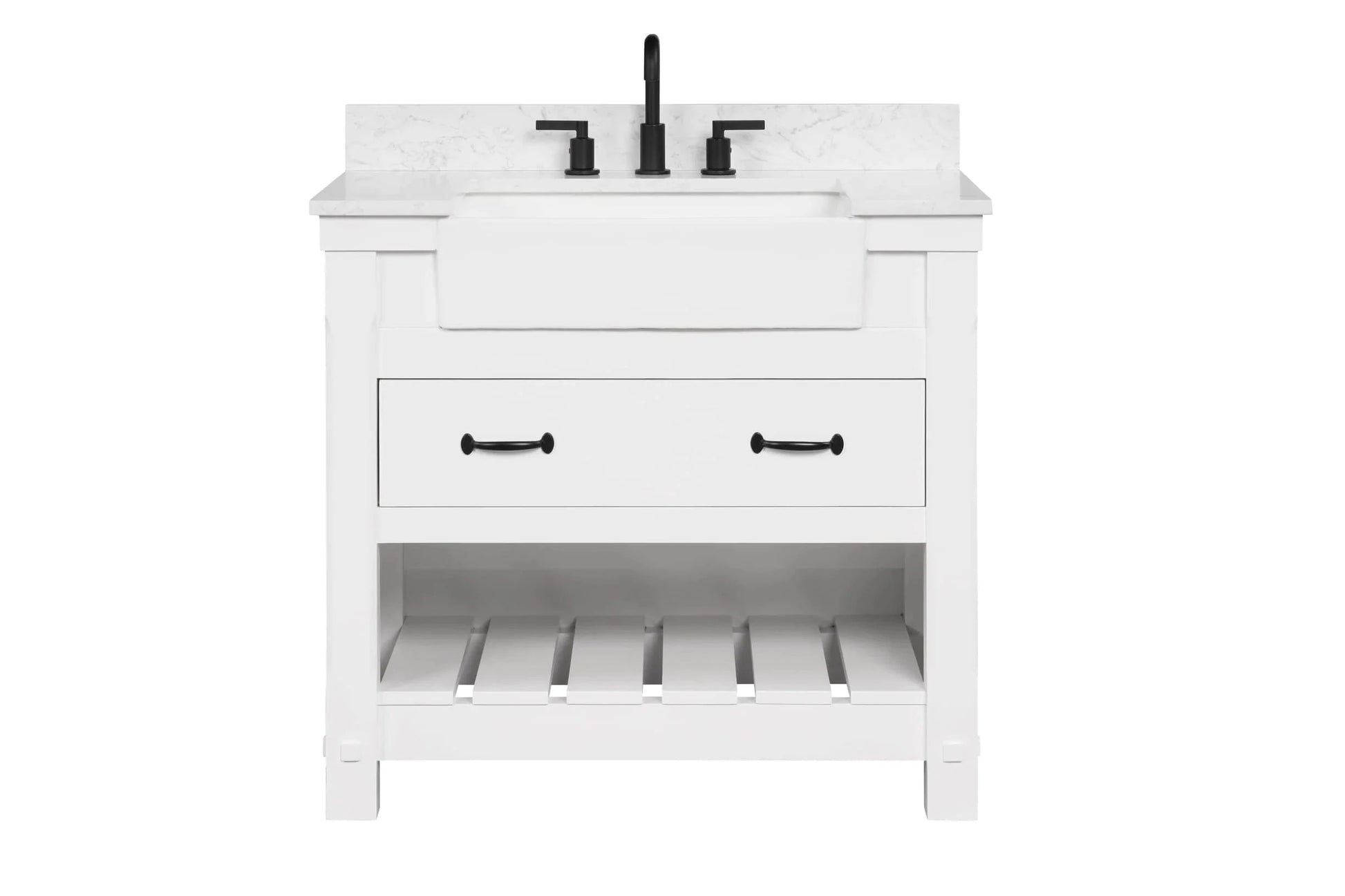 Farmington 36" White Open Shelf Vanity Set with Carrara Marble Top Horizon Tile