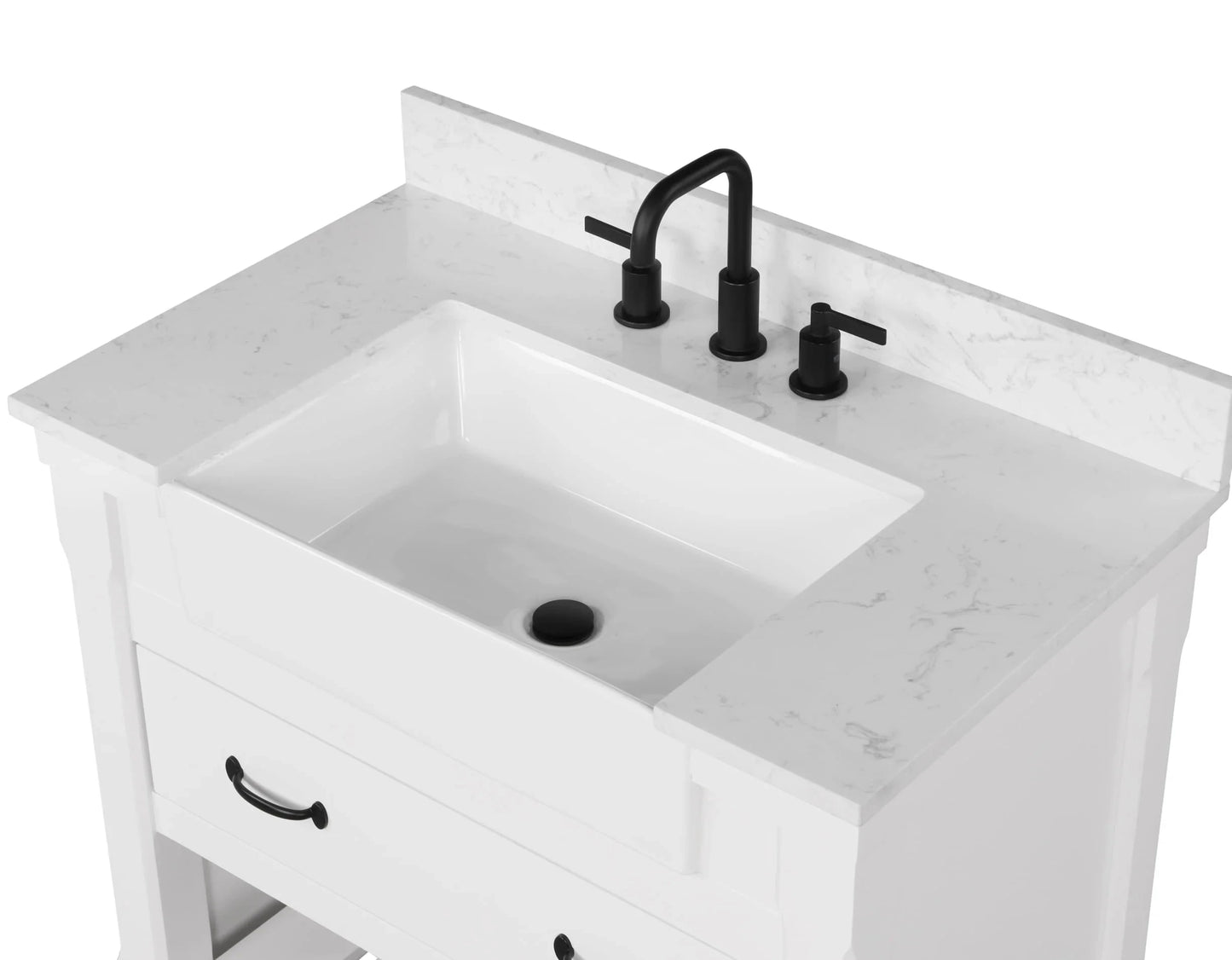 Farmington 36" White Open Shelf Vanity Set with Carrara Marble Top Horizon Tile