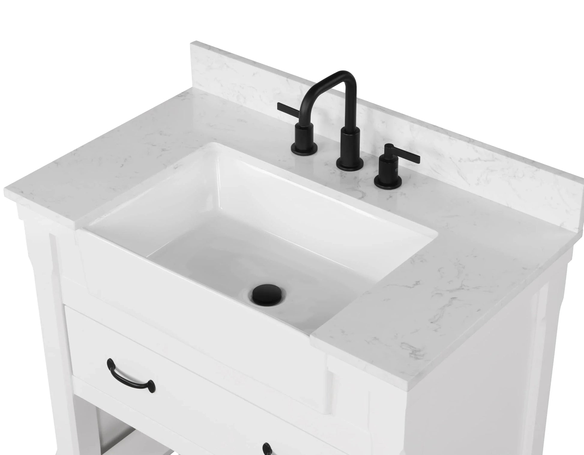 Farmington 36" White Open Shelf Vanity Set with Carrara Marble Top Horizon Tile