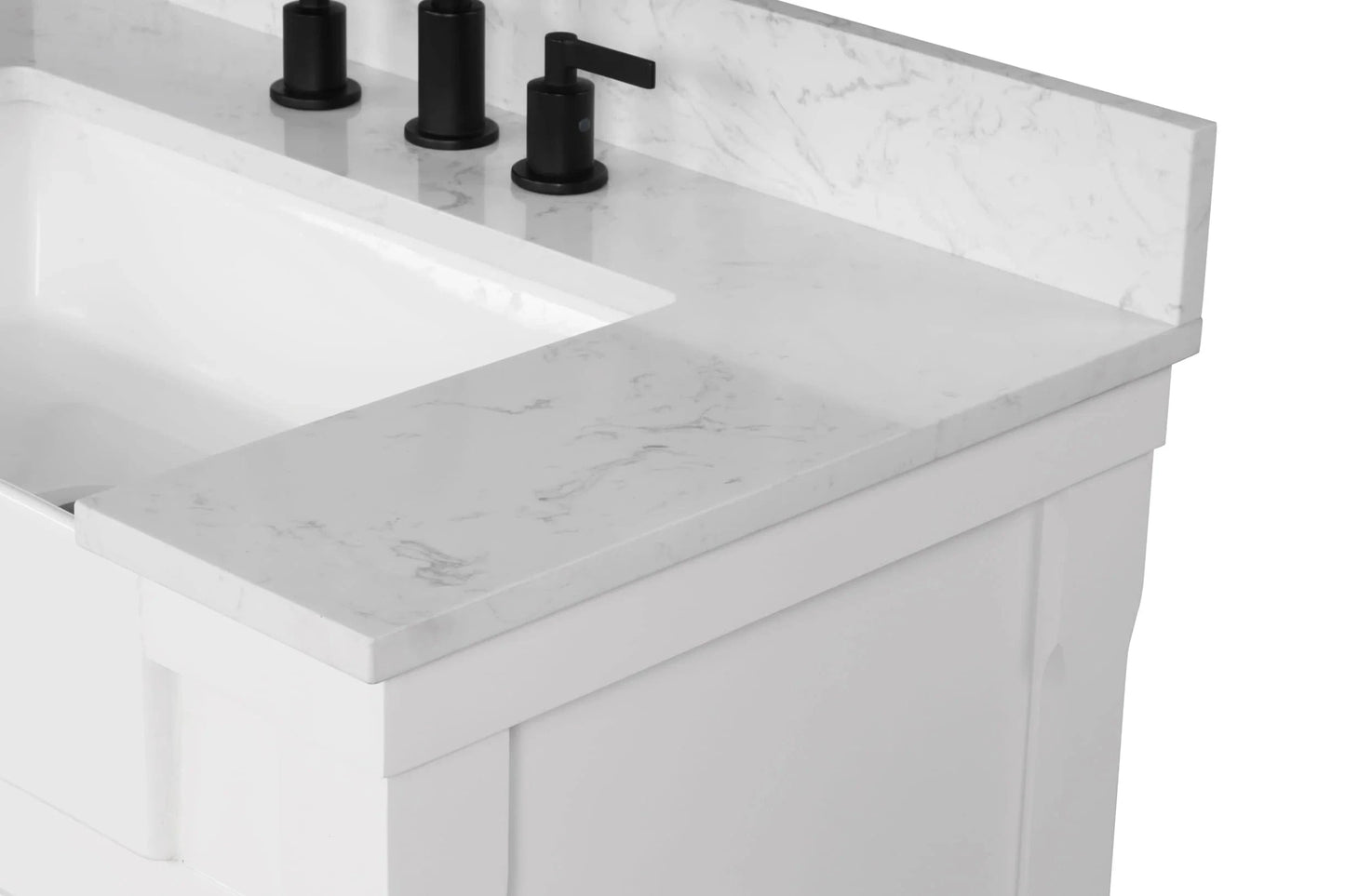 Farmington 36" White Open Shelf Vanity Set with Carrara Marble Top Horizon Tile