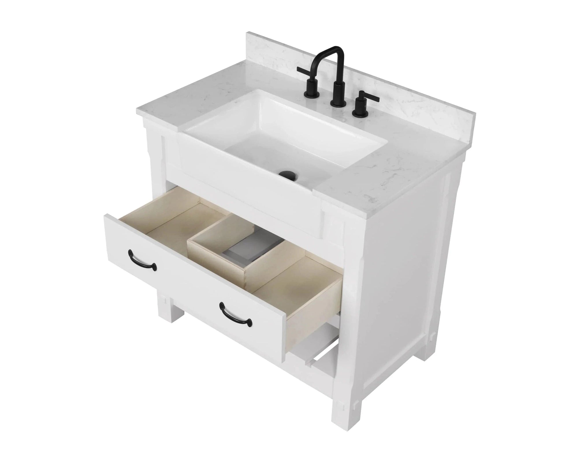 Farmington 36" White Open Shelf Vanity Set with Carrara Marble Top Horizon Tile