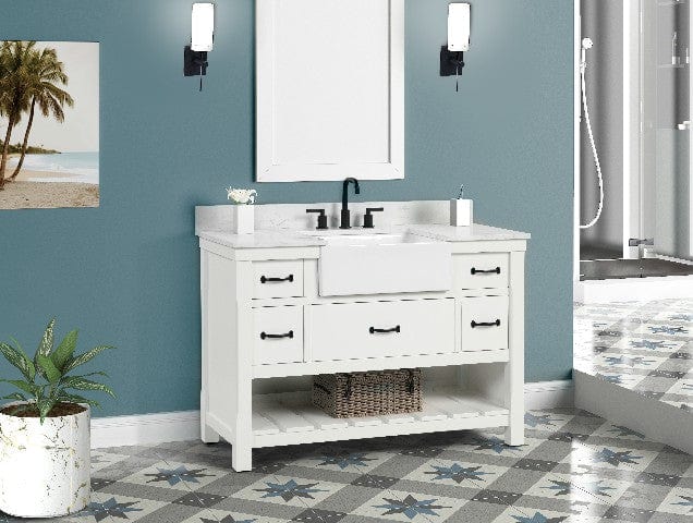 Farmington 48" White Single Sink Vanity with Engineered Stone Vanity Top Horizon Tile