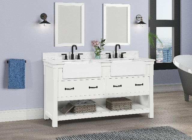 Farmington 60" White Vanity Combo with Authentic Italian Carrara Marble Top Horizon Tile