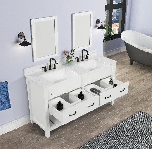 Farmington 60" White Vanity Combo with Authentic Italian Carrara Marble Top Horizon Tile